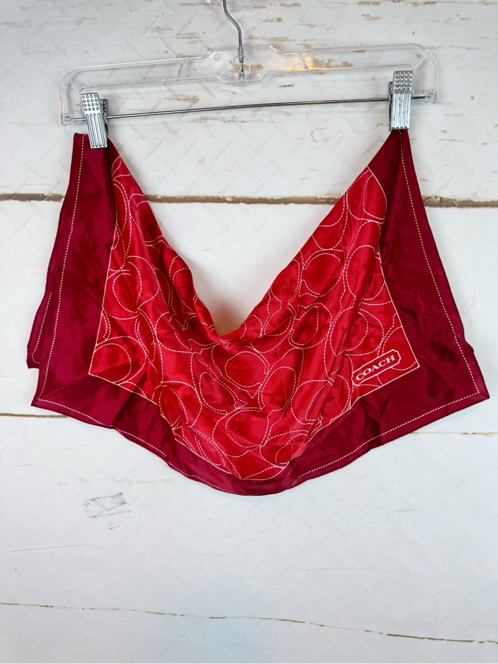Coach | Red 100% Silk Square C Logo Scarf - Picture 3 of 8